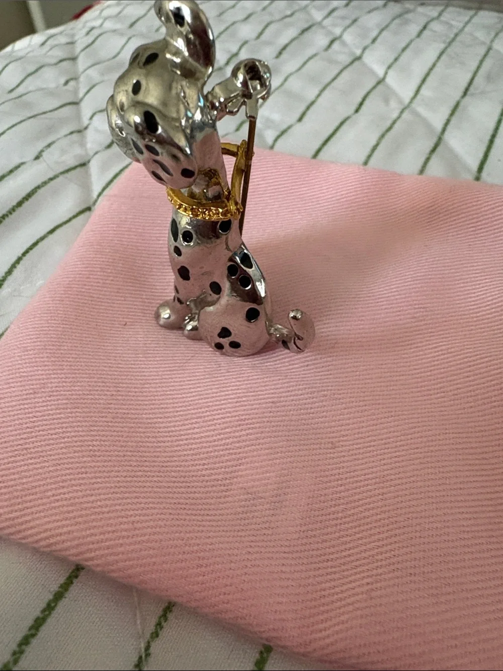 Silver Dalmatian Dog Brooch pin with Gold Collar